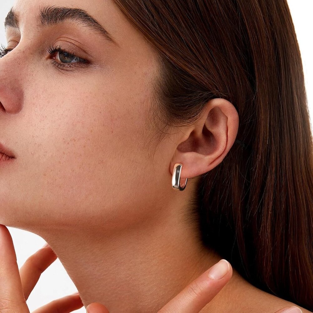 925 Sterling Silver Earrings Small Chunky Silver Earrings for Women Tren… - Picture 4 of 6